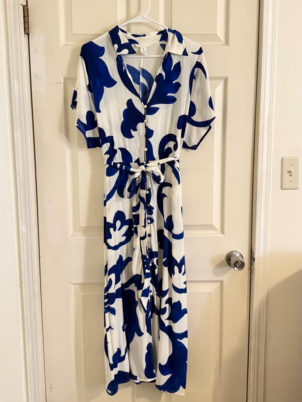 H&M White Maxi Dress with Bold Blue Floral Print